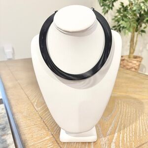 Black Statement Collar Necklace Modern Ribbed Choker Bold Fashion New